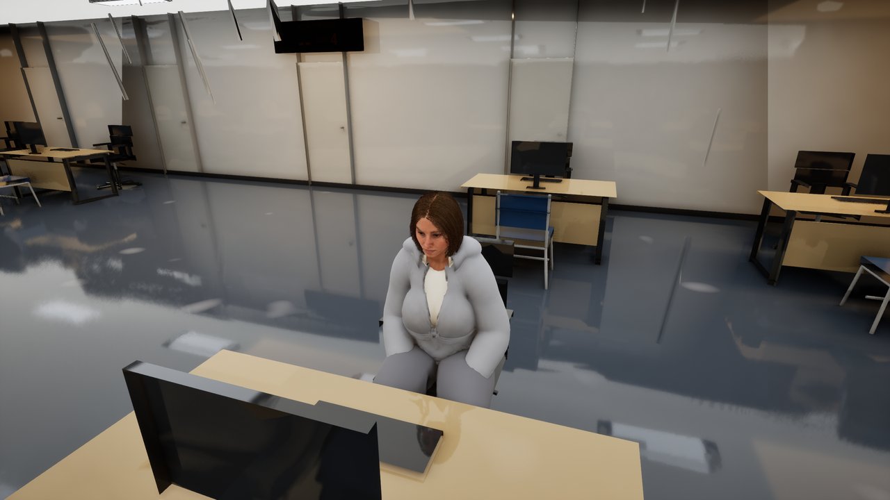 An adviser sits at a desk in the Bestholme job centre under flat strip lighting, rows of empty desks and chairs behind her.